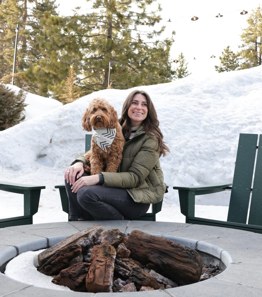 pet friendly tahoe with guest enjoying time on property with her dog