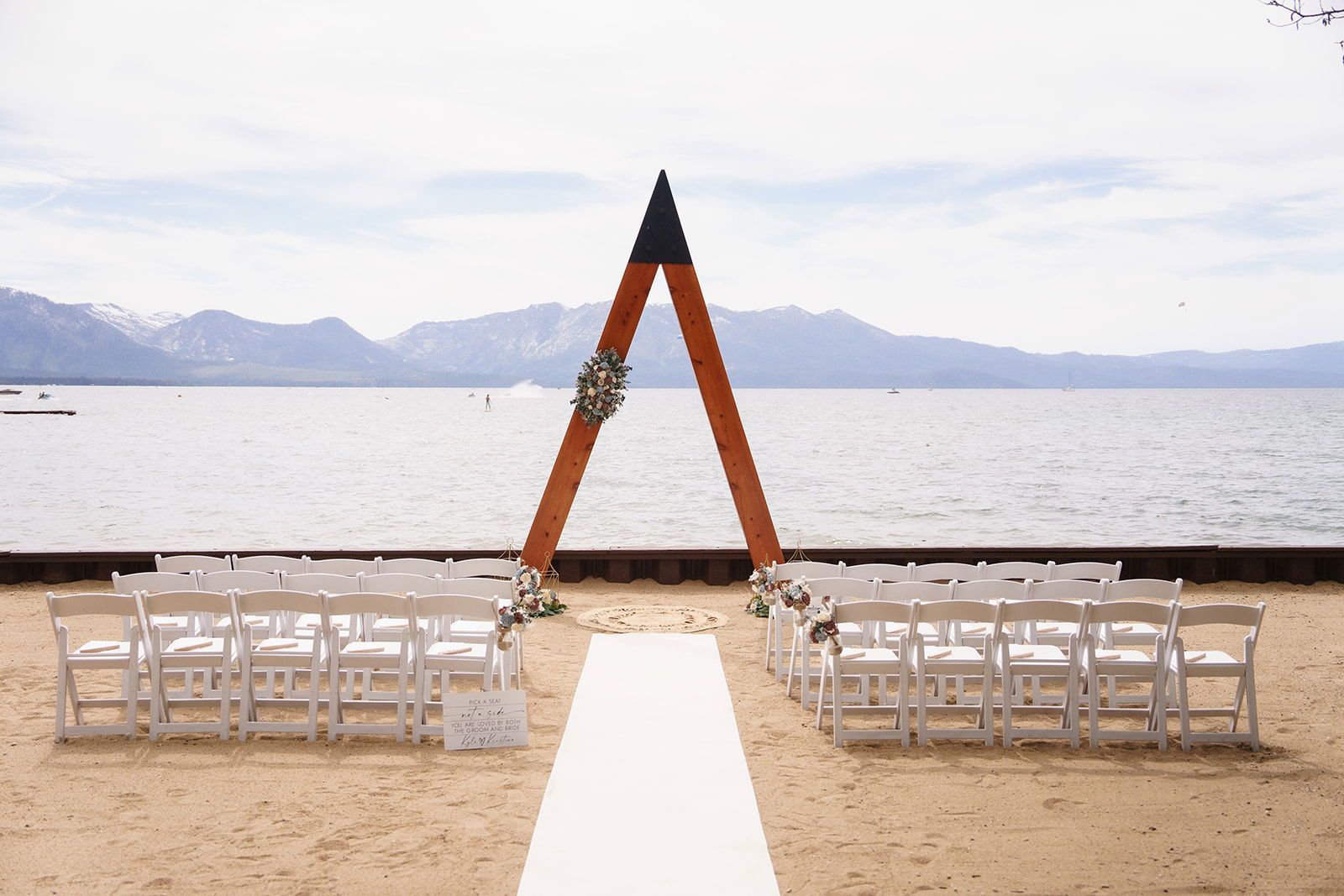 the arch wedding venue on the beach of lake tahoe