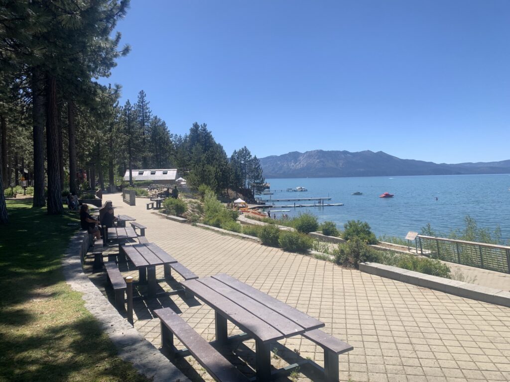 view of lakeview commons with beach and lawn area in lake tahoe