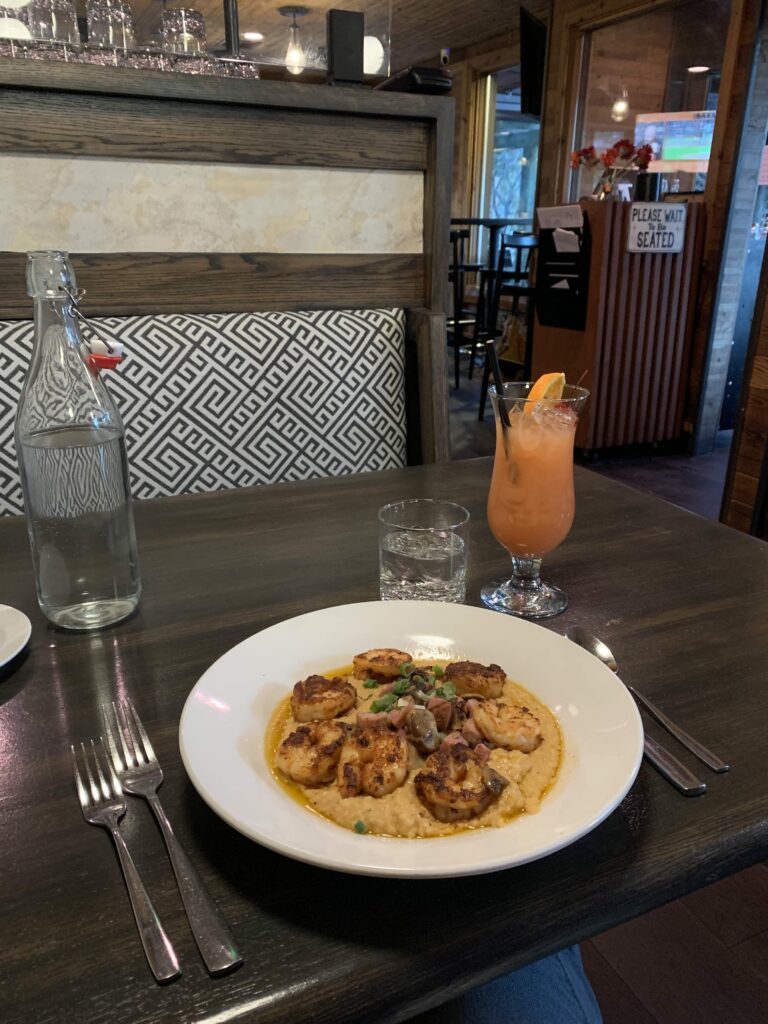 shrimp and grits at toulouse restaurant in lake tahoe