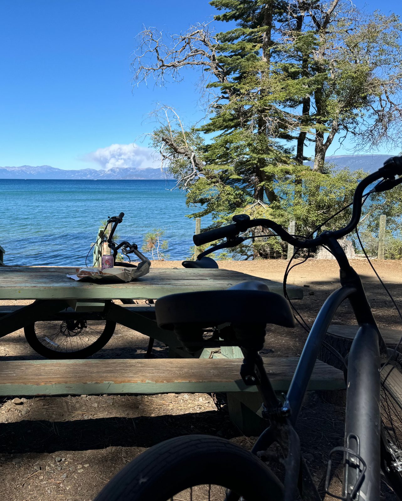 Biking the lakefront path in South Lake Tahoe in fall